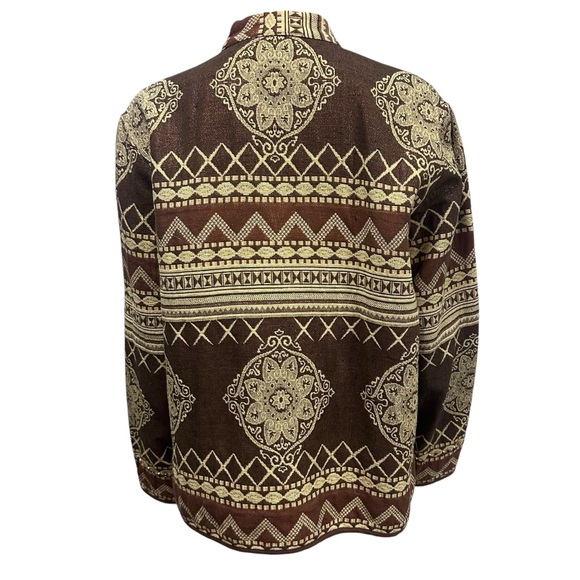 Vintage Flashback Brown Bronze Tapestry Print with Beads Button Up Jacket Large - Picture 3 of 8